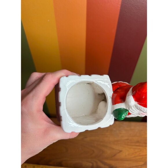 Vintage Christmas smiling Santa planter with sack ceramic cute kitschy - Picture 6 of 10